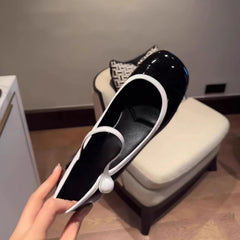 LIZAKOSHT - Japanned Leather Mary Janes Woman Color Block High Heels Shoes Ladies Belt Buckle Tacones Wedges Chunky Heeled Escarpins Mujer