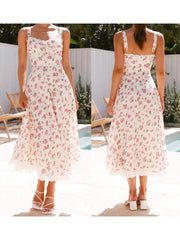 LIZAKOSHT  -  Elegant Maxi Dress with Floral Print and Lace Trim Sleeveless A-Line Dress for Women Perfect for Summer Fashion