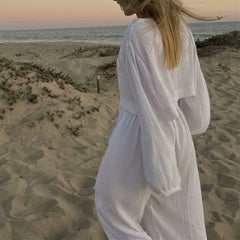 LIZAKOSHT - 2 Pcs Loungewear Women Outfits Long Sleeve Cardigan Wide Leg Pants Set Loose Summer Beach Set Casual Home Suit Sleepwear