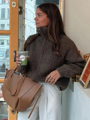 Lizakosht Casual Turtleneck Loose Sweater For Women Fashion Long-sleeved Solid Pullover Female Street Office Outerwear Jumpers