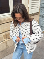 LIZAKOSHT - Polka Dot Cotton Jacket Women Long Sleeve O-neck Thicken Warm Autumn Female Coat Lined Winter Casual Street Outwear Top