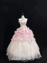 LIZAKOSHT - Light Blue Strapless Ball Gown Satin Bow Decor Ruffled Organza Tiered Tulle Skirt Princess Formal Wedding Party Dress