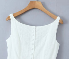 LIZAKOSHT - Black White Cotton Embroidery Sexy Mini Dress Girls Fashion Summer Dress Women Lace Tank Dress