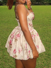 LIZAKOSHT - Hit Color Printing Tunic Dresses for Women Square Collar Sleeveless High Waist Elegant Sweet Dress Female Fashion Style New