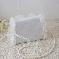 LIZAKOSHT - Lolita White Lace Bag Pearl Chain Purse Bowknot Handbag Sweet Tea Party Shoulder Bag Kawaii Girls Cute Bows Butterfly