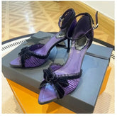 LIZAKOSHT - Sexy Lace Bowknot High Heels Women Pleated Designer Sandals Female Satin Pointed Toe Pumps Banquet Party Shoes Ladies