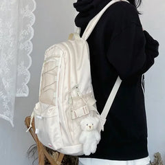 LIZAKOSHT - Korean Ins Preppy Solid Simple Backpack High-capacity Casual Travel Schoolbag Y2k All Match Women Vintage Backpacks for Students