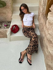 LIZAKOSHT - Elegant Leopard Printed Long Skirts Women 2024 Spring Summer High Waist A-line Bodycon Skirts Female Casual Hip Pakcage Skirts