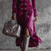 LIZAKOSHT - Elegant Women Velvet Lapel Double Breasted Long Sleeve Slit Midi Dress Autumn Winter Solid Color Slim Fit Female Party Dress