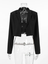 LIZAKOSHT  -  Woman Clothing Solid Black Short Blazers 2025 Autumn Office Lady Long Sleeve Cropped Tops Female Slim Outerwears Coats