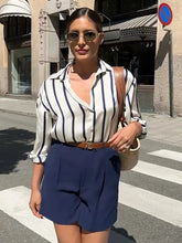 LIZAKOSHT Stripes Shirt Women Autumn Spring Black Casual Loose Blouse Turn Down Collar Chic Vintage Oversize Female Blusa