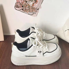 LIZAKOSHT - Spring Autumn White Platform Sneakers for Women Fashion Casual PU Leather Board Shoes Female New Designer Zapatos De Mujer