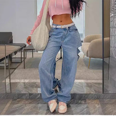 LIZAKOSHT - Women's Ripped Jeans Nine-point Loose Slimming Spring, Summer And Autumn Low-waist Dad Pants Harem Pants Trendy