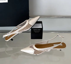 LIZAKOSHT  -  Mesh Low Heeled Sandals Sexy Pointed Toe Elegant Mule Shoes Summer Fashion Party Dress Shoes Pumps for Ladies  Designer Sandals