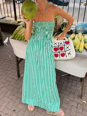LIZAKOSHT - Sleeveless Party Dress, Women Summer Backless Patchwork Maxi Dress, Solid Strapless Elegant Ladies Dress Vestido