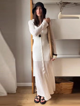 LIZAKOSHT  -  Deep V Cardigan Dresses Women Hollow Sexy Single-breasted Long Cardigan Summer White Slim-fit Long Sleeve Vacation Ladies Robe