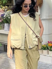 LIZAKOSHT  -  Autumn Vest Women Vintage Sleeveless Jacket Female Casual Loose Basic O-Neck Coat Ladies Elegant Fashion Vest Tops Streetwear