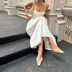 LIZAKOSHT - Elegant New Elegant Sleeveless Elastic Club Dress Casual Female Swing Banquet Long Dress 2024 Women Solid Pleat A-line Dress