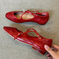 LIZAKOSHT  -  Brand Round Toe Flat Ballet Shoes Women Retro Soft Sole Mary Jane Shoes Cross-tied Comfy Low Heel Dress Shoe Casual Mules Shoes