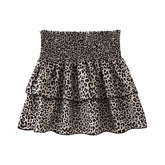 LIZAKOSHT - Vintage Elastic High Waist Leopard Print Mini Skirt Women Layered A-line Summer Short Skirts Y2K