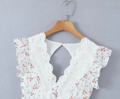 LIZAKOSHT - Fashion Women's Summer New Lace Stitching Dress For Women Flower Print V-neck Ruffled Elegant