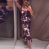 LIZAKOSHT  -  Elegant Floral Fruit Patterned Slip Dress For Women Square Collar sleeveless Hip Package 2025 Female Party Vacation Chic Dresses