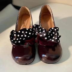 LIZAKOSHT - Retro Burgundy Women Pumps Novelty Polka Dot Design Elegant Dress Heels for Ladies Comfortable Round Toe Designer Lolita Shoes