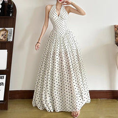 LIZAKOSHT - Spring Summer New Women's Wear Polka Point Hanging Neck Dress Women's High end V-neck Waist