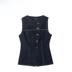 LIZAKOSHT - Spring New Style ZR Women's Slim Fit Denim Vest Fashionable Versatile Commute Style Polyester Fiber Casual Single Piece