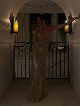 LIZAKOSHT - Strapless Hollow Out Sequined Long Dress Woman Sexy Ruffle Sleeveless Maxi Dress Lady High Street Evening Party Vestidos