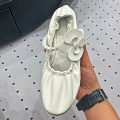 LIZAKOSHT - New Flower Flat Mary Jane Shoes Women Round Toe Comfy Casual Loafers White Fashion Brand Mule Shoes Designer Floral Ballet Shoes