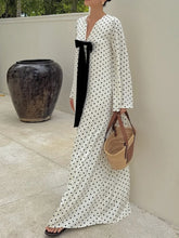 LIZAKOSHT - Elegant Bow V-Neck Floral Polka Dot Maxi Dress For Women Long Sleeves Loose Contrast Party Dress Evening Women Maxi Dress