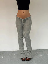 LIZAKOSHT - Knitted Sexy Low Waist Drawstring Women Pant Patchwork See Through Long Trousers Autumn Winter Slim Casual Streetwear