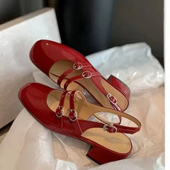 LIZAKOSHT - New Mary Jane Heels Women Pumps Chunky Strappy Sandals Black Square Toe Pumps Women High Heels Lolita Slingback Heels Cute Shoes
