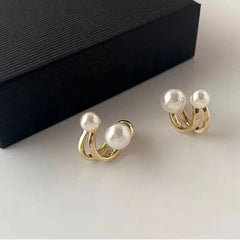 LIZAKOSHT - Simple Sweet C Shape Baroque Women Geometric Mental Hoop Earrings Korean Style Earrings Female Stud Earrings Pearl Earrings