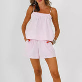 LIZAKOSHT - Y2K Striped Pajama Set Women 2 Piece Camisole Babydoll Tops and Striped Boxer Shorts Matching Pj Set Lounge Sets