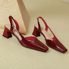 LIZAKOSHT - Patent Leather Chunky Sandals Women Square Toe Pumps Elegant Office Women Shoes Comfort Leisure Fashion High Heels Sandals Women