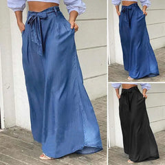 LIZAKOSHT - Fall Women Long Pants High Waist Fashion Belted Casual Loose Solid Wide Leg Pants Streetwear Fashion Women Pants Skirt