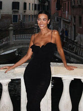 LIZAKOSHT - Sexy Tight Ruffly V-neck Women's Dresses Spring New Sleeveless Backless Slim Suspender Dress Female Vintage Lady Holiday Robe