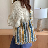 LIZAKOSHT - New Winter Autumn Plaid Furry Crossbody Bag Women Large Capacity Retro Shoulder Tote Bucket Bag Simple and Versatile Storage Bag