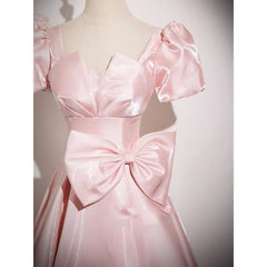 LIZAKOSHT - New Women's Pink Satin Dress Fashionable, Slim and Elegant Annual Meeting Bow Decoration Long Back Strap Dress