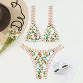 LIZAKOSHT - Sexy Orange Print Micro Bikini Women Double Strap Push Up Bra Hollow Out Thong Swimsuit Beach Bathing Suit Holiday Swimwear