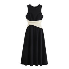 LIZAKOSHT - European and American Women's Spring Dress Elegant Wind Sleeveless Vest Skirt Contrast Design Long Skirt Women.