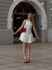 LIZAKOSHT - Fashion Print Short Dress For Women Square Collar Sleeveless Single Breasted Draped Vestidos 2025 Summer Female Beach Dresses