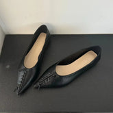 LIZAKOSHT - Elegant Soft Leather Flat Heel Shoes Spring New Arrival Solid Color Pointed Toe Low Heel Flat Foot Women's Sandals Single