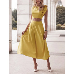 LIZAKOSHT - Women's Design Sense Sleeveless Backless Long Skirt Temperament Commuting Fashion Two Piece Set