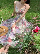 LIZAKOSHT - Fench Elegant Flora Print V-Neck Female Evening Party Dress Summer Vintage Spaghetti Strap Off Shoulder Clothes Vestidos Mujer