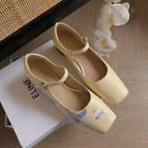 LIZAKOSHT - Fashion Pumps New High Quality Genuine Leather Square Head Color Painting Mary Janes Shoes Daily Commuter Light Shoes