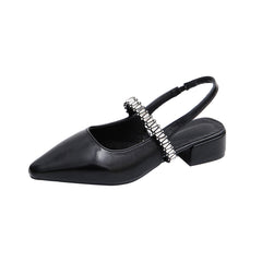 LIZAKOSHT - Pointed toe women's single shoes square heel rhinestone back elastic fashion and elegant holiday formal banquet women's shoes