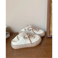 LIZAKOSHT - White Shoes Woman Vulcanize Platform Sneakers Casual Vintage Flats Kawaii Tennis Female Canvas Korean School Footwear